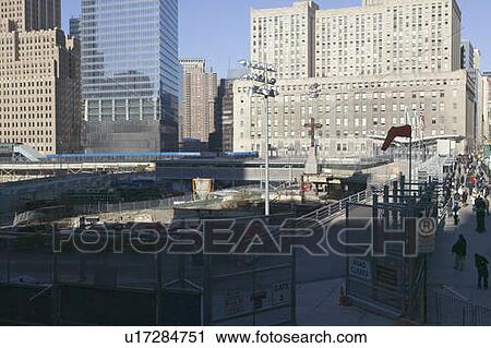 Stock Image - “Hole in Earth” World Trade Towers Memorial Site for September 11, 2001, New York City, NY. Fotosearch
