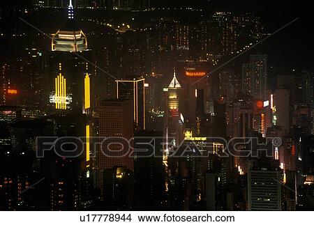 Hong Kong skyline at night View Large Photo Image Picture - Hong Kong skyline at night. Fotosearch