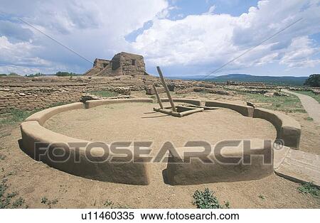 Stock Photography - Kiva and Pueblo Ceremonial Room, circa 1450-1500 AD, Pecos National Historical Park, NM. Fotosearch