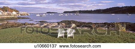 Stock Photo - Lawn chairs at Lobster Village, Tenants Harbor, Maine. Fotosearch