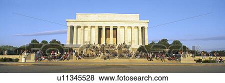 Stock Photo - Lincoln Memorial and tourists in morning, Washington DC. Fotosearch