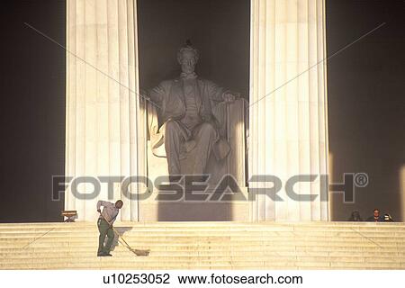 Lincoln Memorial with African-American Janitor Cleaning Steps View Large Photo Image Stock Image - Lincoln Memorial with African-American Janitor Cleaning Steps. Fotosearch