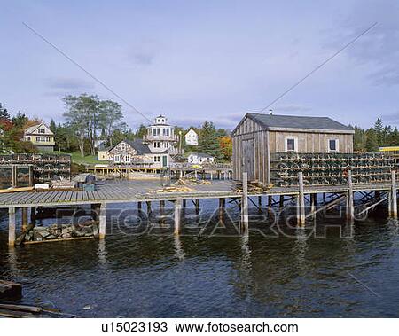 Stock Image - Lobster Village, Southwest Harbor of Mount Desert Island, Maine. Fotosearch