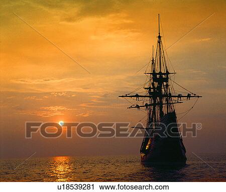 Mayflower II replica at deep red sunset, Massachusetts View Large Photo Image Stock Image - Mayflower II replica at deep red sunset, Massachusetts. Fotosearch