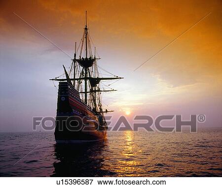 Mayflower II replica at sunset, Massachusetts View Large Photo Image Stock Photo - Mayflower II replica at sunset, Massachusetts. Fotosearch