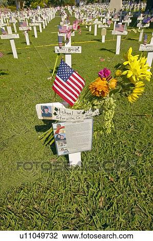 Mock grave markers of US soldiers who died in Iraq war at Arlington West, Santa Barbara, CA View Large Photo Image Stock Image - Mock grave markers of US soldiers who died in Iraq war at Arlington West, Santa Barbara, CA. Fotosearch