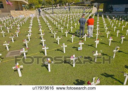 Mock grave markers of US soldiers who died in Iraq war at Arlington West, Santa Barbara, CA View Large Photo Image Stock Photograph - Mock grave markers of US soldiers who died in Iraq war at Arlington West, Santa Barbara, CA. Fotosearch