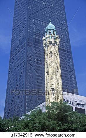 Old 1869 Chicago Water Tower and the John Hancock Building, Chicago, Illinois View Large Photo Image Stock Image - Old 1869 Chicago Water Tower and the John Hancock Building, Chicago, Illinois. Fotosearch