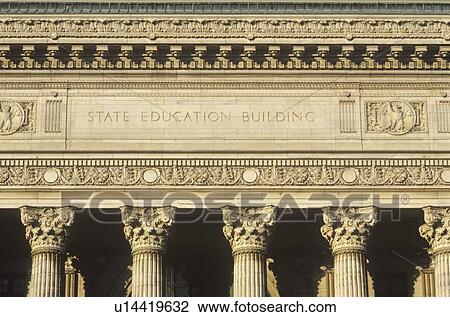 Stock Image - Ornate columns of the State Education Building, Albany, NY. Fotosearch
