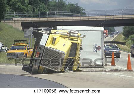 Stock Photograph - Overturned big rig on Route 66. Fotosearch