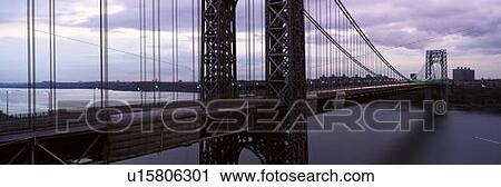 Stock Image - Panoramic view of George Washington Bridge over Hudson River from New York City, NY. Fotosearch