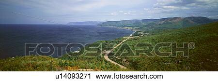 Stock Image - Panoramic view of Pleasant Bay in Cape Breton, Nova Scotia, Canada. Fotosearch