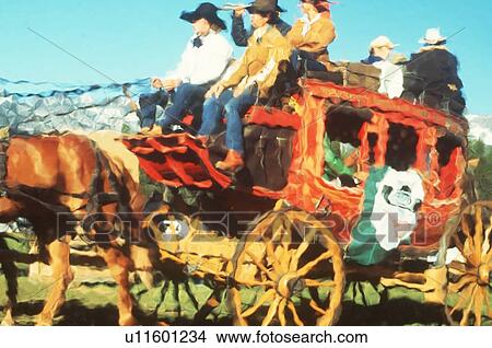Picture - Photo impression of stagecoach filled with passengers . Fotosearch