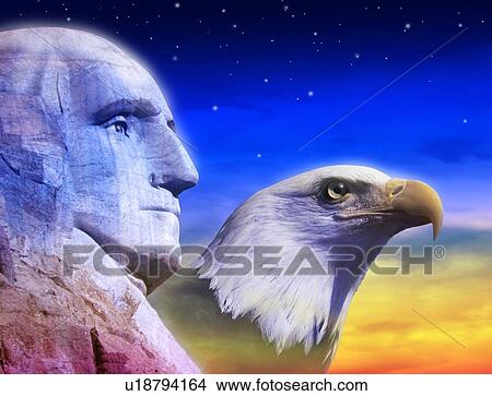 Picture - Profile of President George Washington and American eagle. Fotosearch