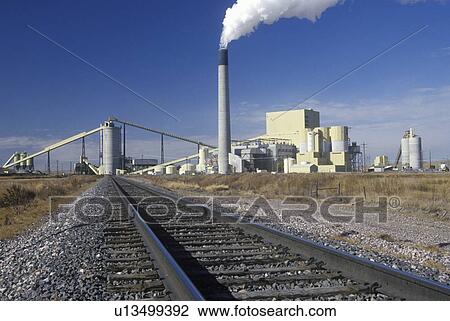 Stock Image - Railroad and Power Plant. Fotosearch