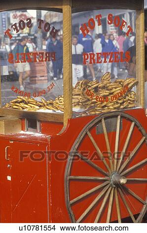 Picture - Red pretzel cart. Fotosearch