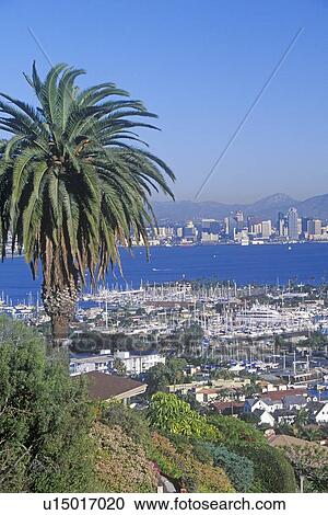 Stock Image - San Diego skyline and harbor, view from Shelter Island, San Diego, California. Fotosearch