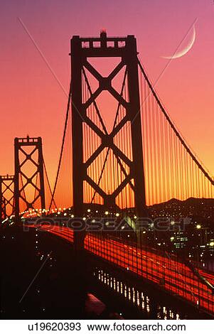 San Francisco Bay Bridge from Treasure Island with crescent moon at sunset View Large Photo Image Stock Image - San Francisco Bay Bridge from Treasure Island with crescent moon at sunset. Fotosearch