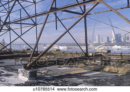 Picture - Scaffolding and view of St. Louis, Missouri. Fotosearch