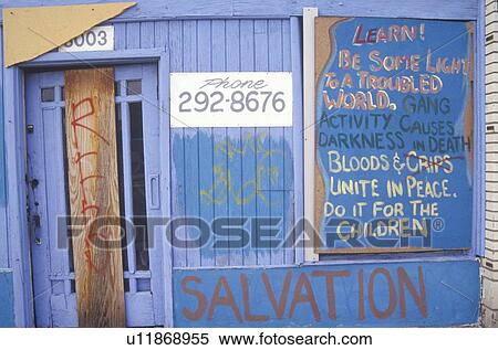 Stock Photography - Signs discouraging gang wars. Fotosearch