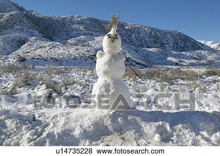 Snowman in fresh snowfall along Highway 33 north of Ojai, California View Large Photo Image Stock Photo - Snowman in fresh snowfall along Highway 33 north of Ojai, California. Fotosearch