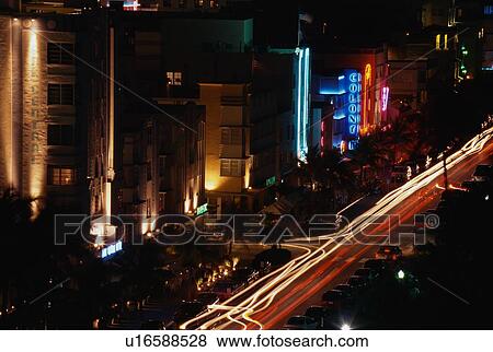 Stock Photo - South Beach Miami strip at night. Fotosearch