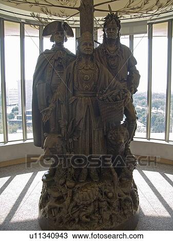 Stock Image - Statue of George Washington and Native Americans. Fotosearch