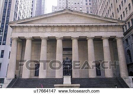 Stock Photo - Statue of George Washington at the entrance of the Federal Hall, New York City, NY. Fotosearch