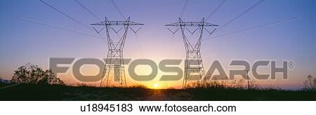 Sunset on electrical transmission towers near Lancaster, California View Large Photo Image Stock Image - Sunset on electrical transmission towers near Lancaster, California. Fotosearch