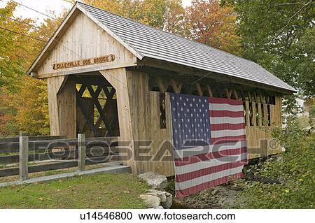 Stock Image - The Cilleyville Bog covered bridge in Andover, New Hampshire. Fotosearch