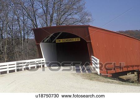 Stock Image - The Hogback Covered Bridge in Madison County, Iowa. Fotosearch