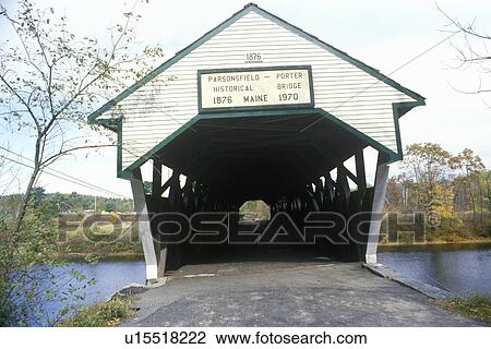 Stock Image - The Porter Covered Bridge built in 1876 in Parsonfield, Maine. Fotosearch