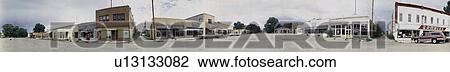 Stock Image - This is a 360 degree panoramic image of a group of storefronts. Fotosearch