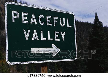 This is a road signs that says Peaceful Valley View Large Photo Image Stock Image - This is a road signs that says Peaceful Valley. Fotosearch