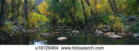 Picture - This is Cottonwood Canyon in the autumn. There is a stream flowing through the canyon.. Fotosearch