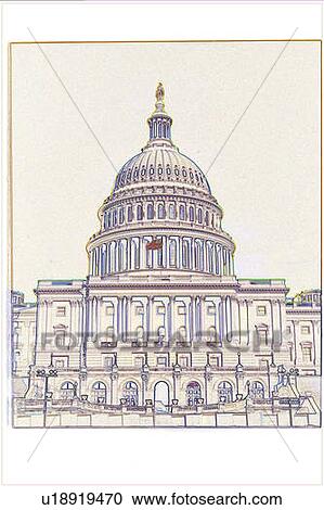 Stock Image - This is the U. S. Capitol in an illustrated form. Fotosearch