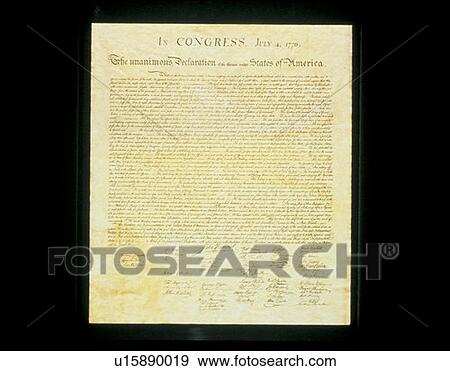 Stock Photo - This shows the original Declaration of Independence in its entirety written on its now faded parchment paper.. Fotosearch