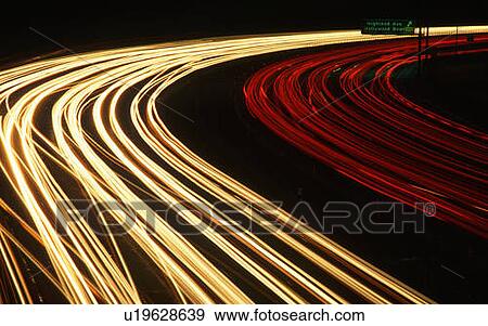 Stock Photo - Time lapse of Freeway at night. Fotosearch