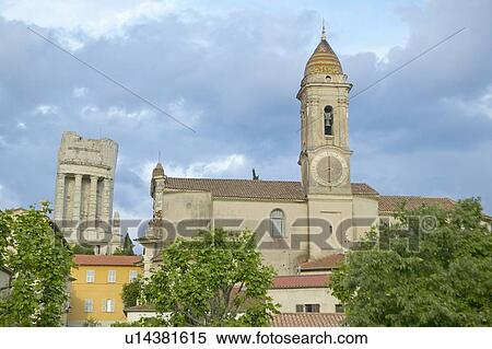 Town of La Turbie with Trophee des Alpes and church, France View Large Photo Image Stock Photography - Town of La Turbie with Trophee des Alpes and church, France. Fotosearch