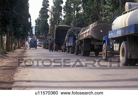 Stock Image - Traffic jam on road from Dali to Kunming. Fotosearch