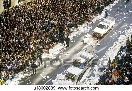 Trucks Cleaning Paper During Ticker Tape Parade, New York City, New York View Large Photo Image Stock Photo - Trucks Cleaning Paper During Ticker Tape Parade, New York City, New York. Fotosearch