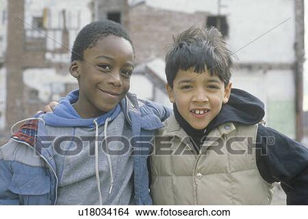 Picture - Two inner city boys in South Bronx, NY. Fotosearch