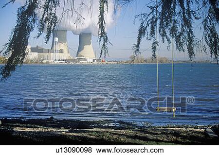 Stock Photo - Two nuclear power plants at Lake Erie, MI. Fotosearch