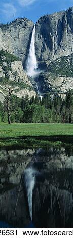 Upper and Lower Yosemite Falls and reflection in Spring, California View Large Photo Image Stock Image - Upper and Lower Yosemite Falls and reflection in Spring, California. Fotosearch