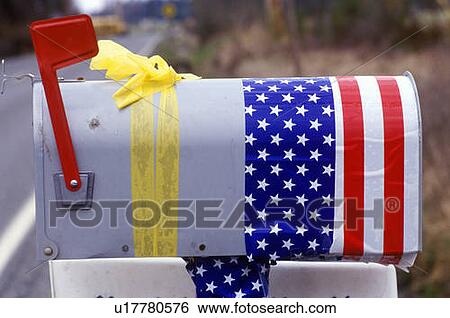 US Mailbox with yellow ribbon and American Flag as decoration View Large Photo Image Stock Photograph - US Mailbox with yellow ribbon and American Flag as decoration. Fotosearch