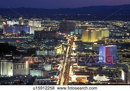 Stock Photo - View of the strip at night from the Stratosphere Tower, NV. Fotosearch