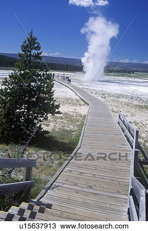Stock Image - Walkway Leading to Geyser. Fotosearch