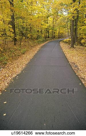 Stock Photograph - Washington Crossing State Park road on Autumn day, Scenic Route 29, NJ. Fotosearch