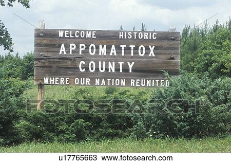 Stock Image - Welcome sign at Appomattox Court House Civil War Historic National Park. Fotosearch