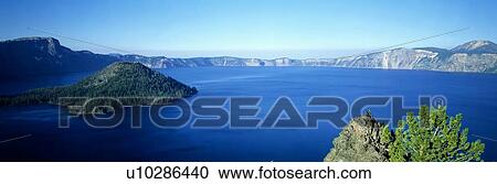 Stock Image - Wizard Island at Crater Lake, Oregon. Fotosearch